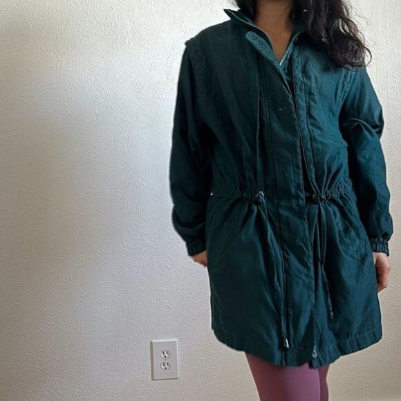 vtg retro 90s London Fog Parka Jacket green chore coat Anorak Large‎ drawstring - Picture 4 of 14